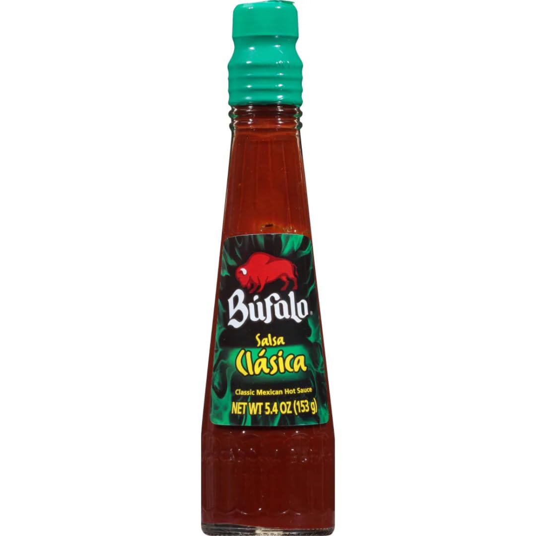 Bufalo sauce bottles next to common items to show compact 5.3 oz size