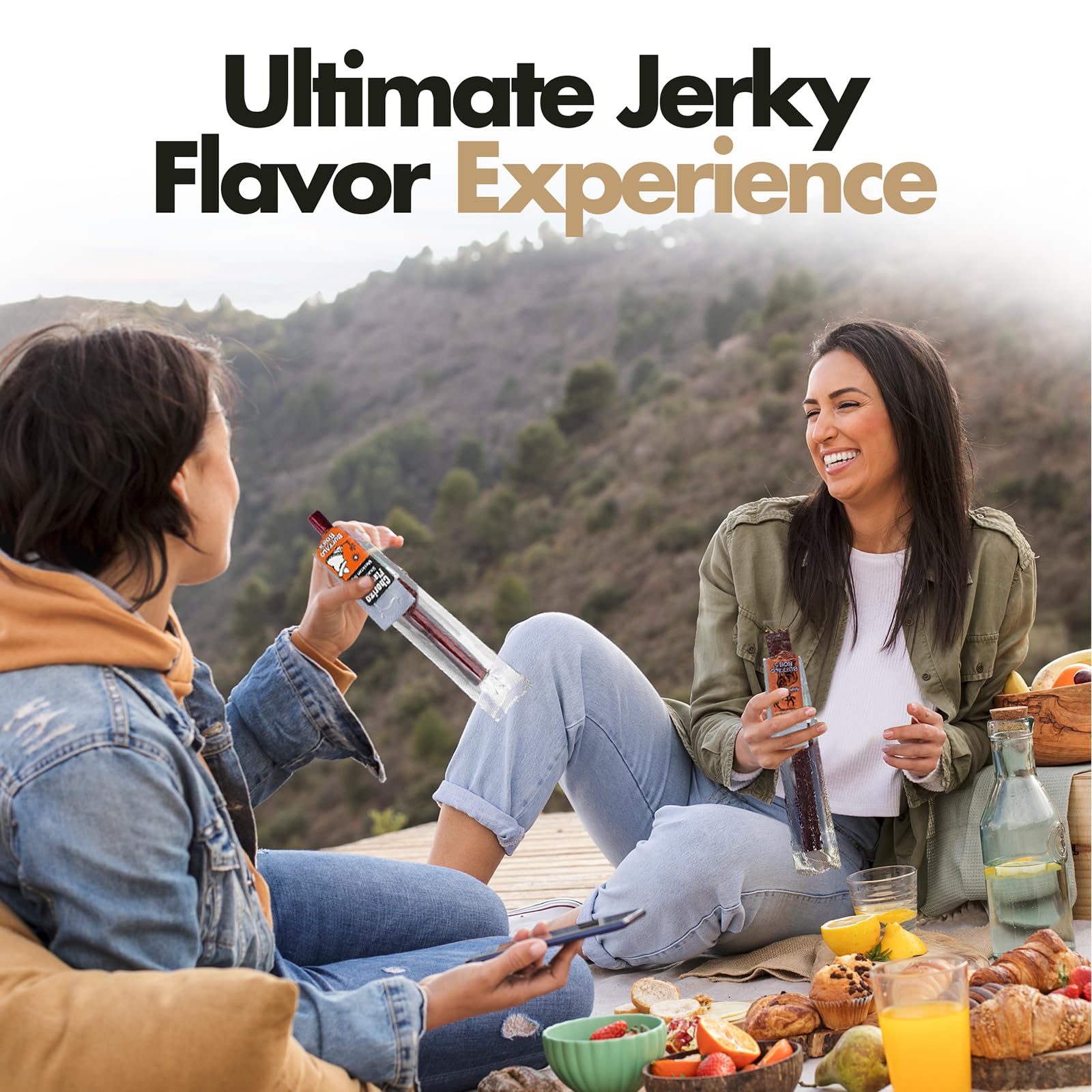 Jerky-n-Spice lifestyle image of outdoor snacking during camping trip