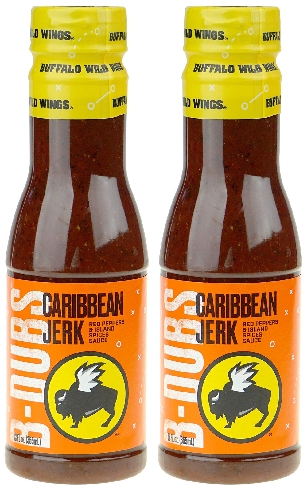 Buffalo Wild Wings front packaging showing Caribbean Jerk two-pack, vibrant labeling for easy selection