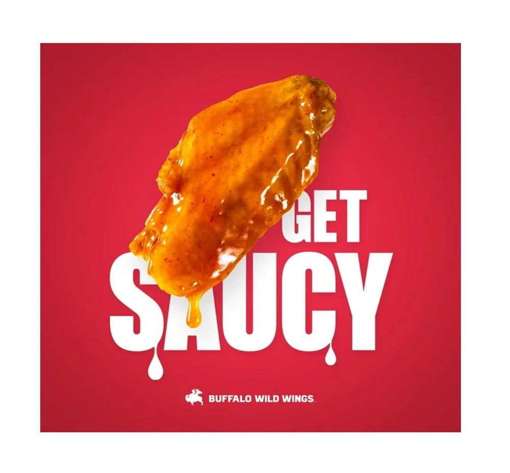 buffalo wild wings pouring mango habanero sauce close-up, shows glossy texture and cling