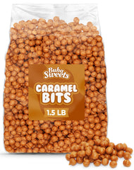 Buha Sweets front bag of 24 oz caramel bits showing packaging and convenience