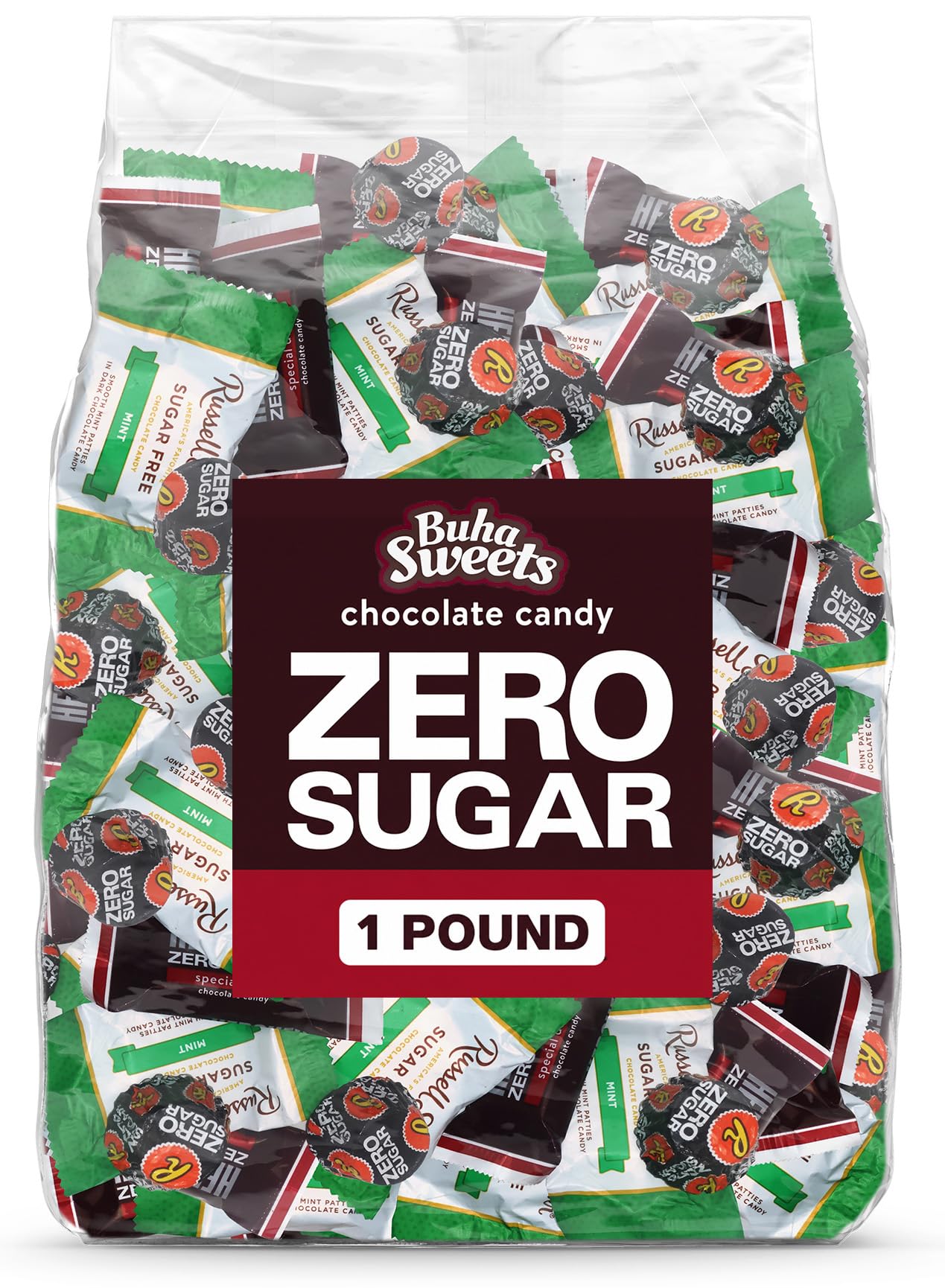 Buha Sweets front packaging showing sugar free dark chocolate pack and convenience