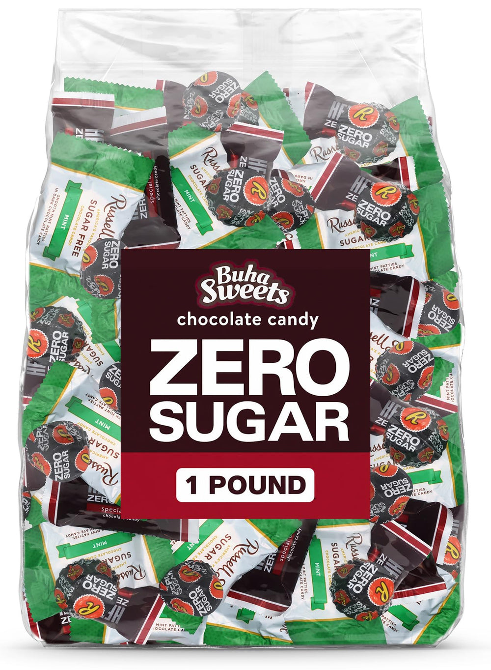 Buha Sweets front packaging showing sugar free dark chocolate pack and convenience