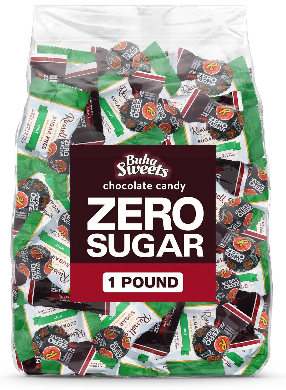 Buha Sweets front packaging showing sugar free dark chocolate pack and convenience