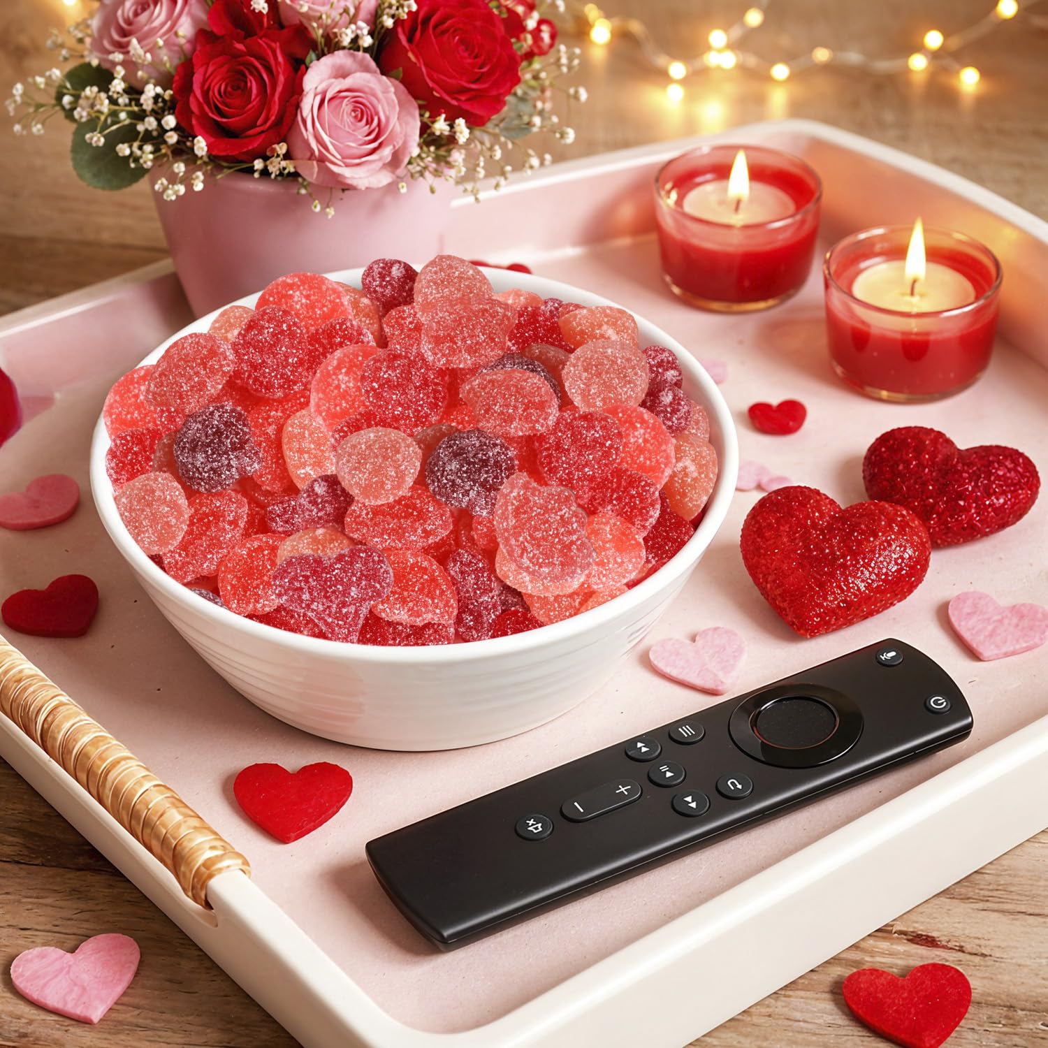 Buha Sweets gummies beside a measuring scoop illustrating portion size convenience