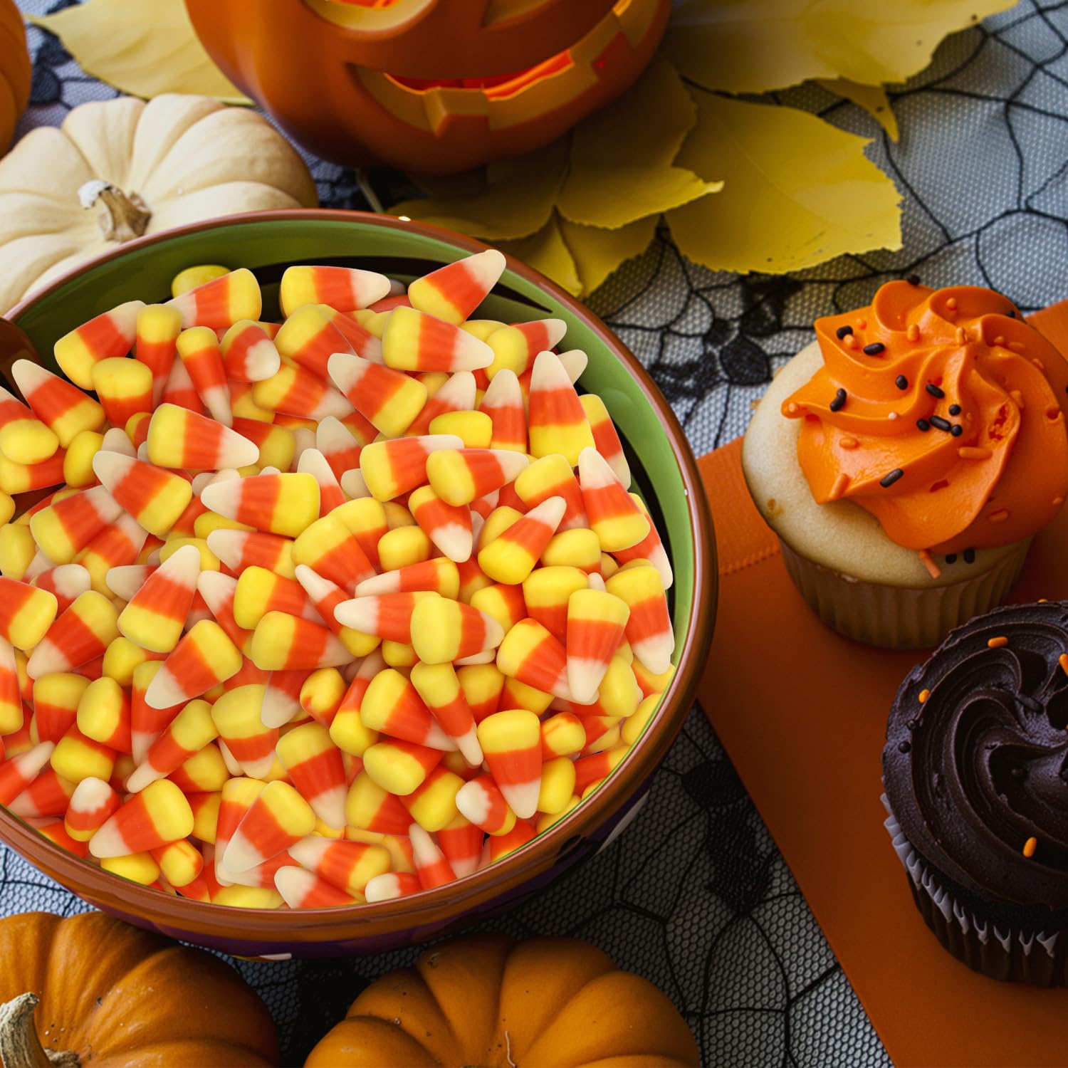 Buha Sweets candy corn on a buffet table providing colorful guest-friendly treats