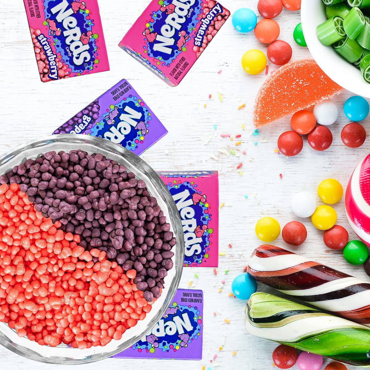Bulk Candy size comparison with ruler showing scale of mini pieces benefit: portion control