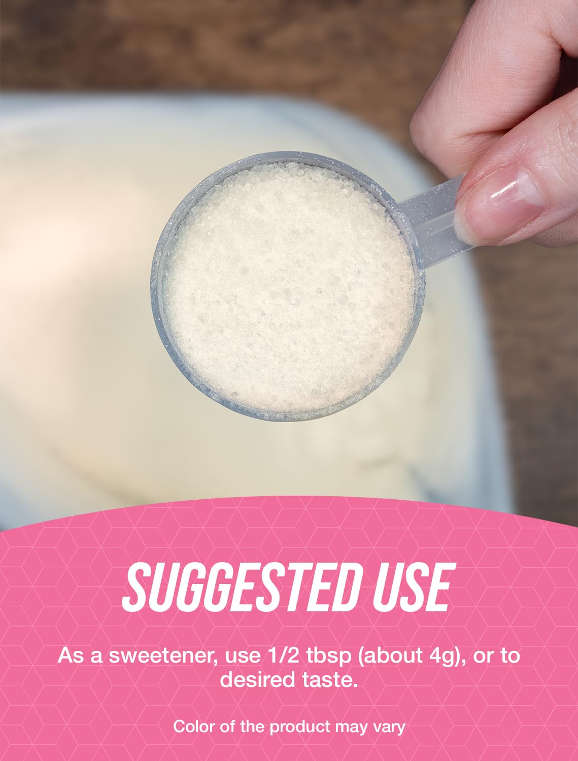 BulkSupplements powder on a spoon beside a scale showing accurate portion control