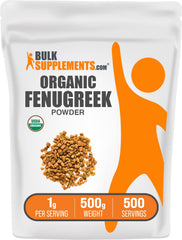 BulkSupplements front pouch of organic fenugreek showing packaging and convenience