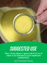 BulkSupplements fenugreek measured on spoon beside scale showing 1 g serving guidance