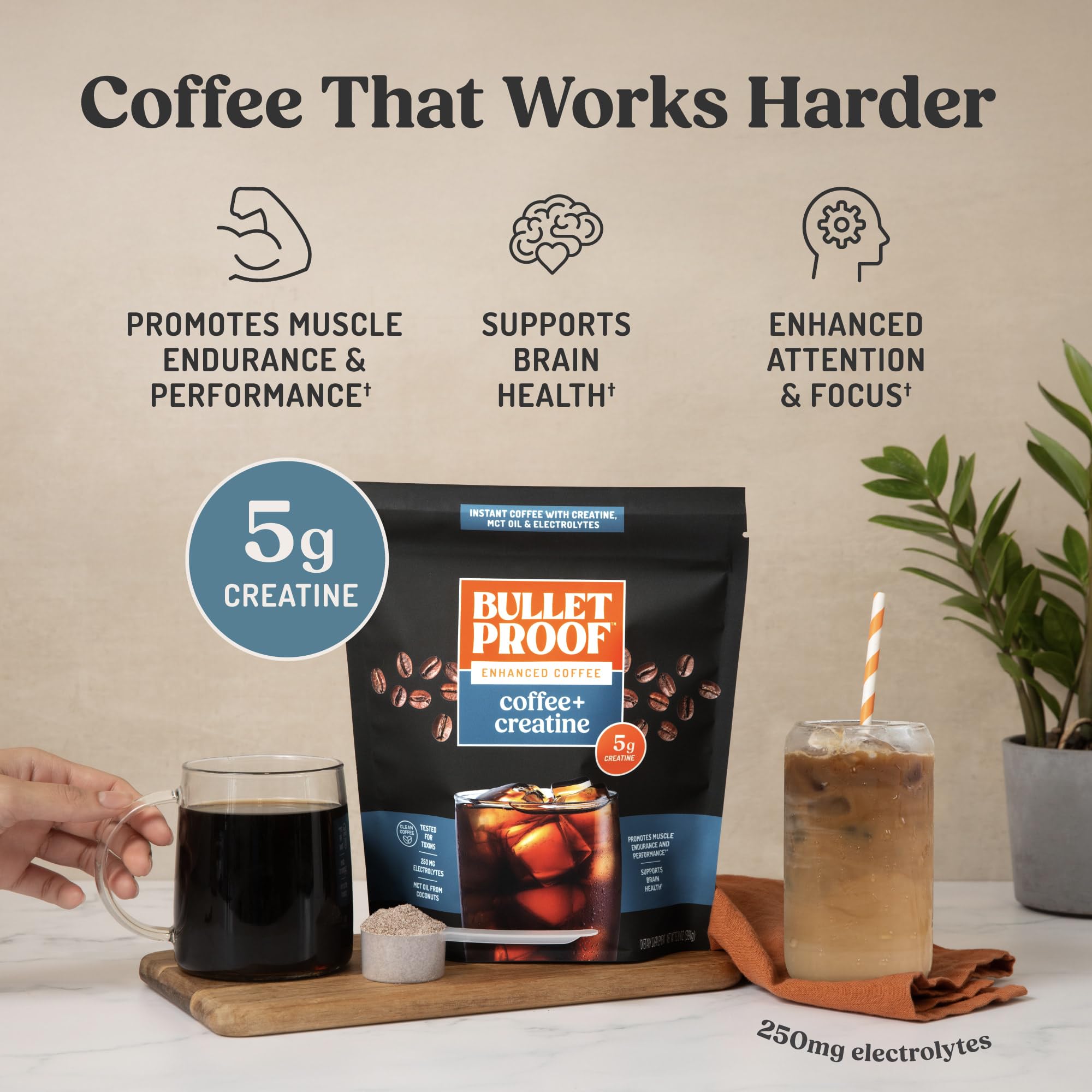 Bulletproof open pouch and scoop ready to mix for convenience