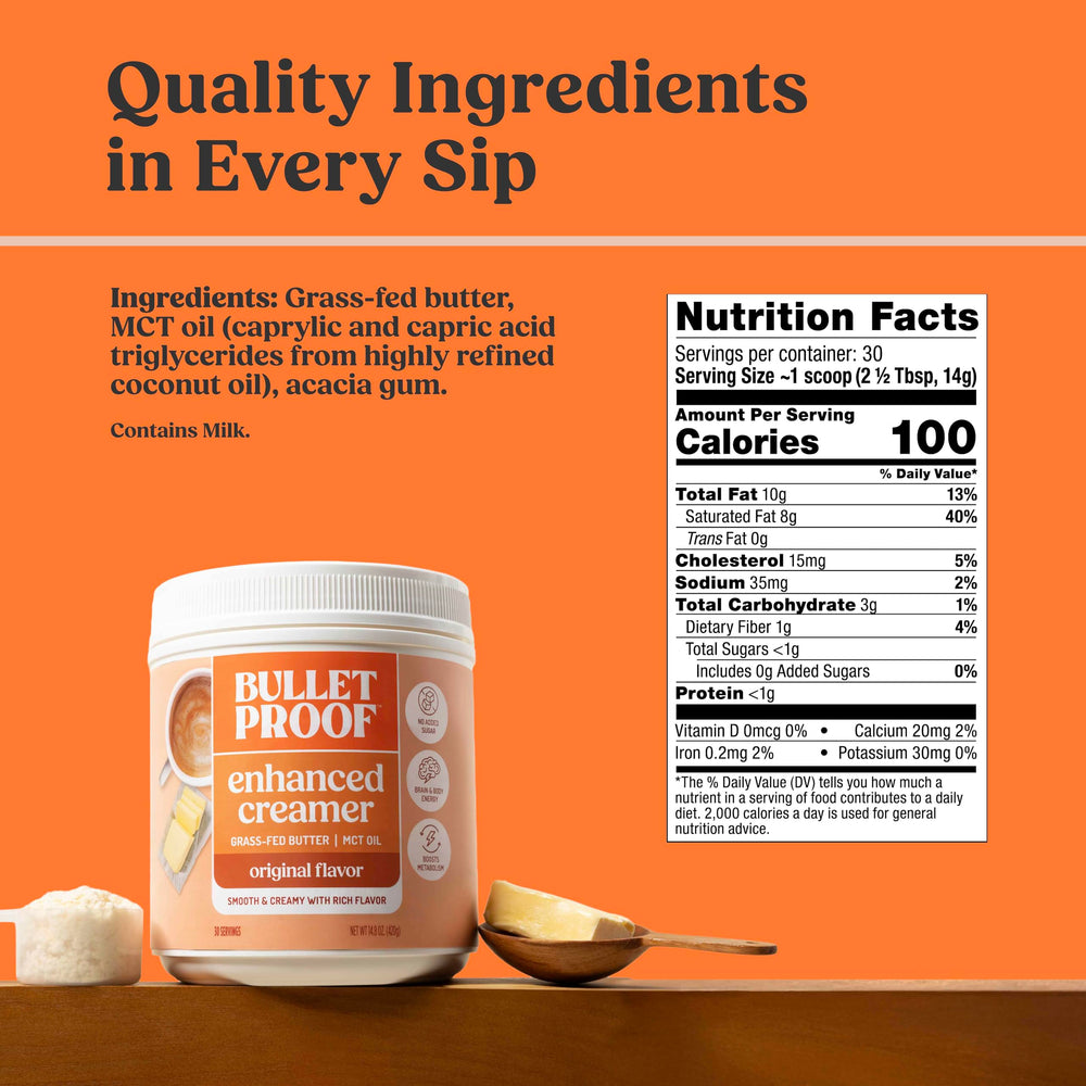 Bulletproof creamer beside Bulletproof coffee roast for pairing