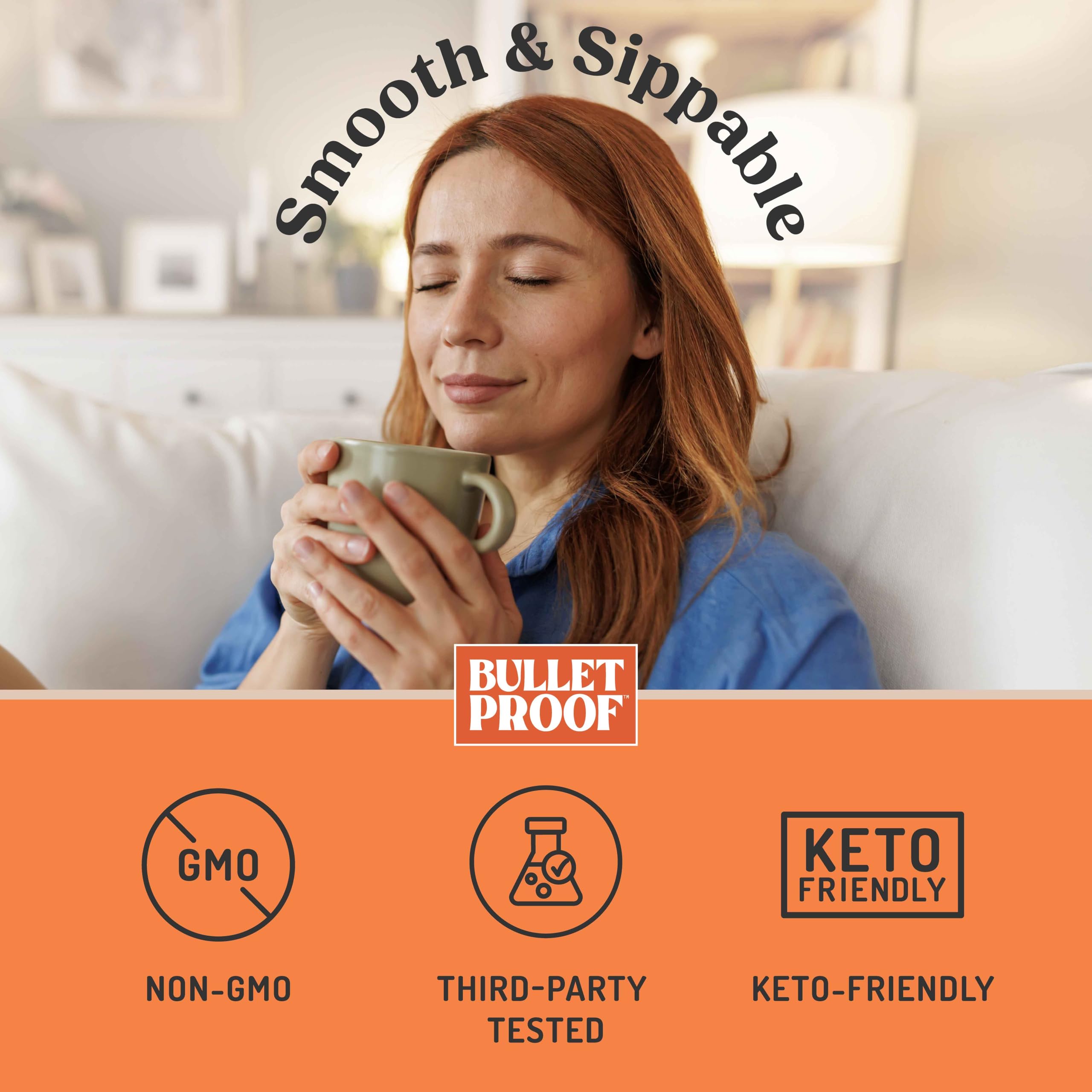 Bulletproof creamer held in hand to show 14.8 oz scale