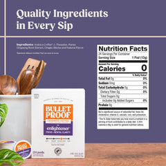Close-up of a Bulletproof Enlightener single-serve pod displaying pod texture and easy brewing benefit