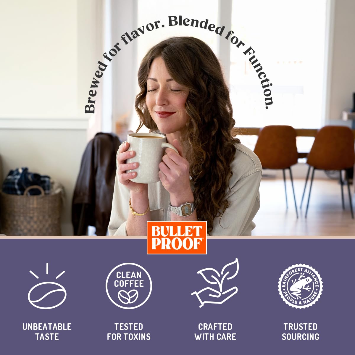 Bulletproof Enlightener pod positioned in a single-serve brewer illustrating simple, mess-free brewing