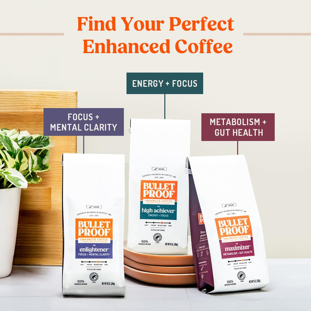 Served Bulletproof Enlightener coffee with milk showcasing smooth taste and customizable cup