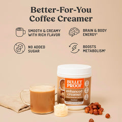 Bulletproof creamer being poured into coffee for creamy hazelnut taste