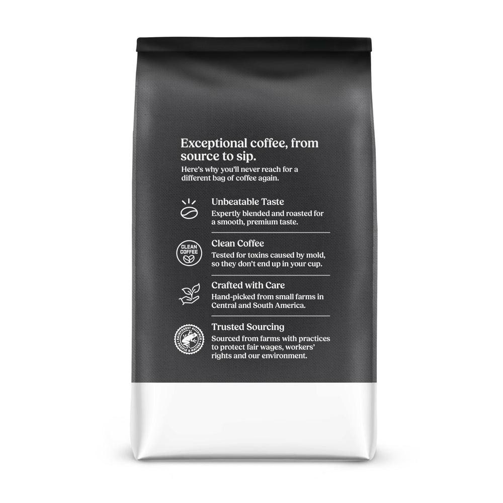 Bulletproof bag beside plant highlighting Rainforest Alliance sourcing