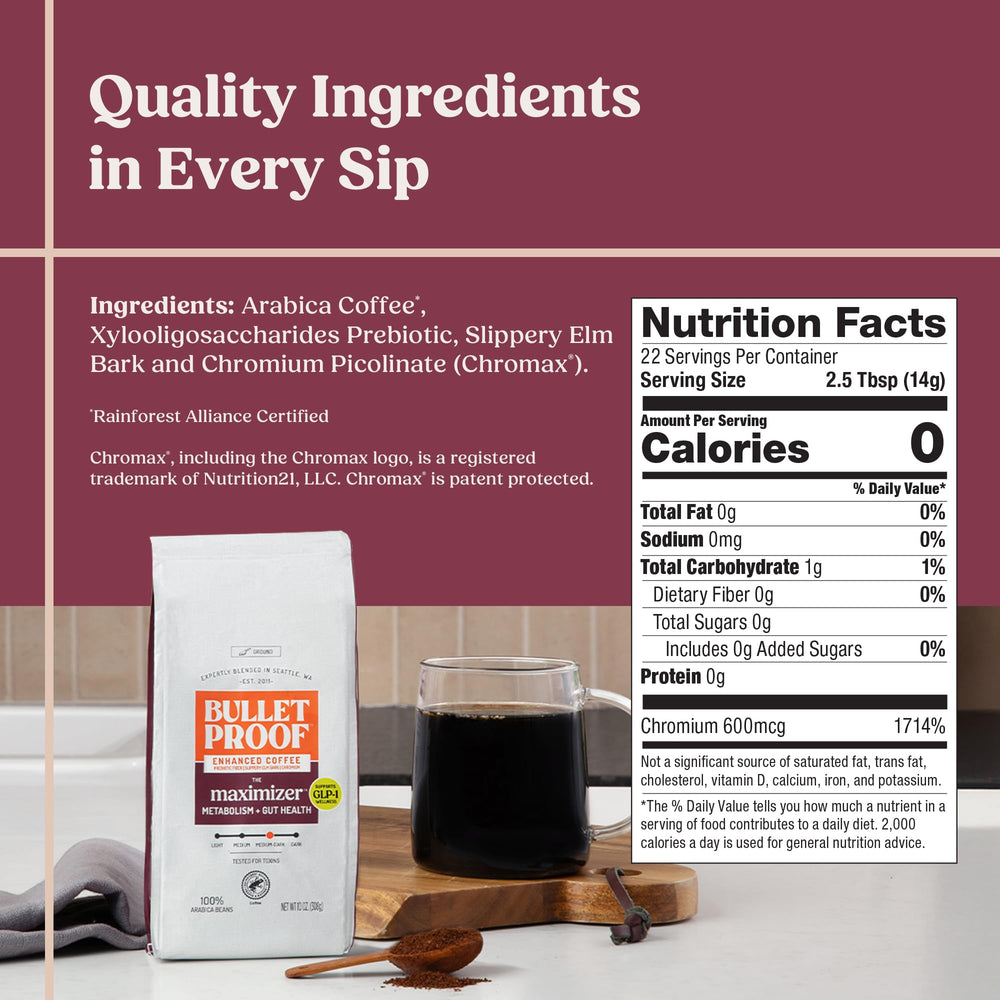 Bulletproof Maximizer with whole beans and botanical ingredients for transparency