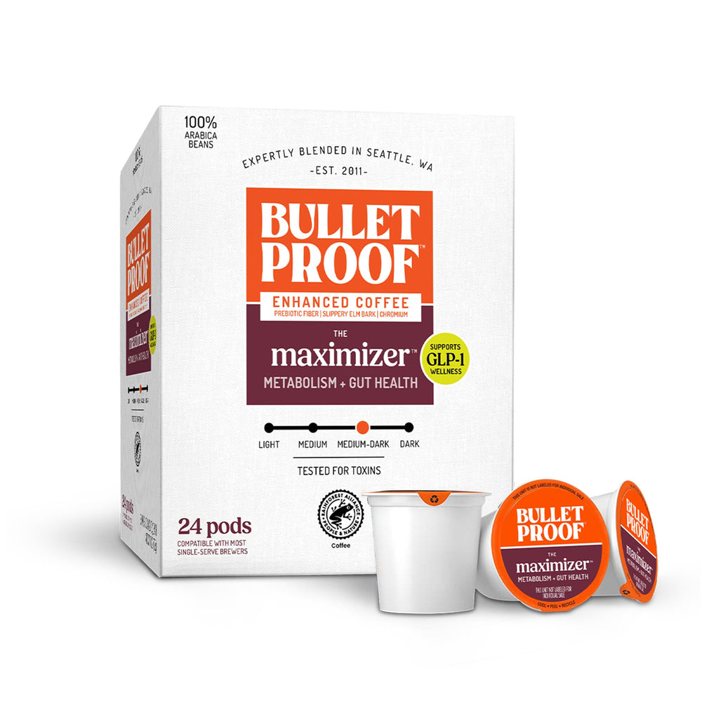 Bulletproof Maximizer front packaging showing 24-count pods and benefits
