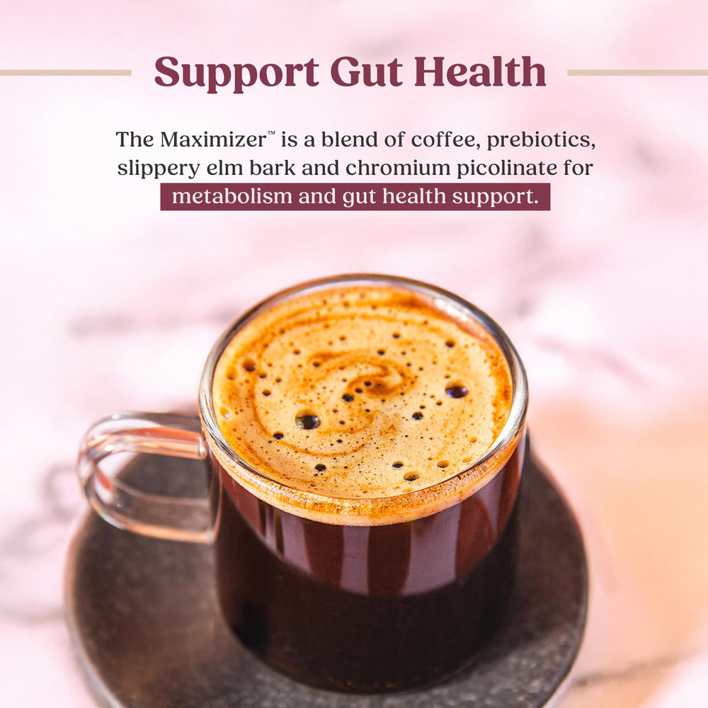 Bulletproof Maximizer brewed cup pouring to show rich color and aroma