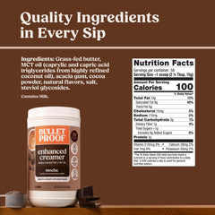 Bulletproof mocha creamer open container with scoop, shows easy portioning and convenience