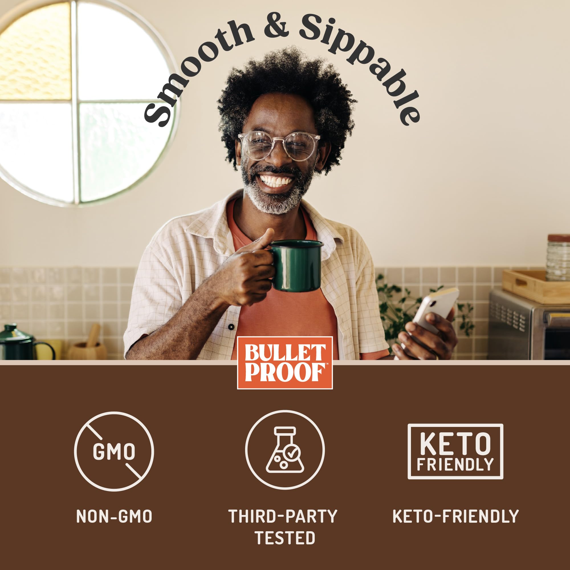 Bulletproof creamer beside a Bulletproof coffee bag suggests ideal roast pairing for richer flavor