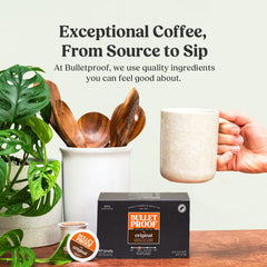 Bulletproof ground coffee texture from pod showing rich medium-roast flavor
