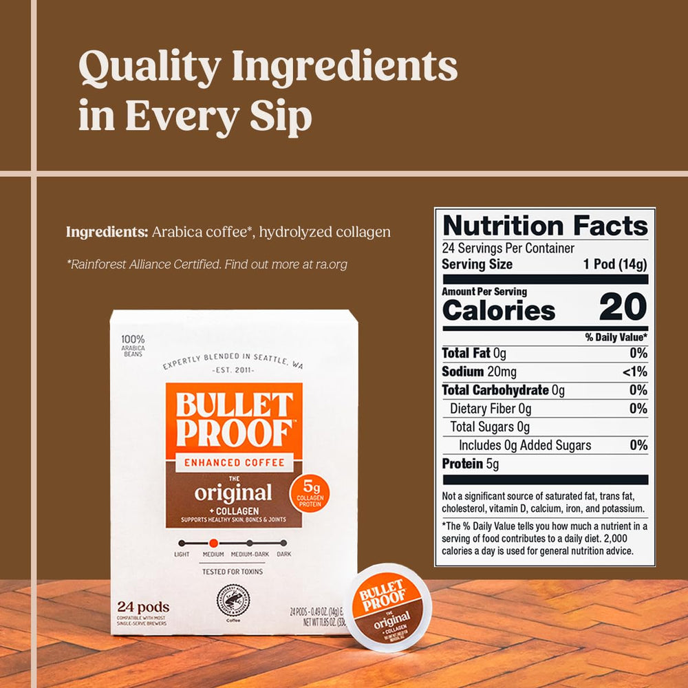 Bulletproof single-serve pod close-up displaying capsule detail and easy-use design