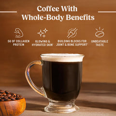 Bulletproof brewed coffee pouring into cup highlighting convenience and rich color