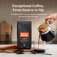 Bulletproof pour-over brew in progress demonstrating bright flavor extraction benefit