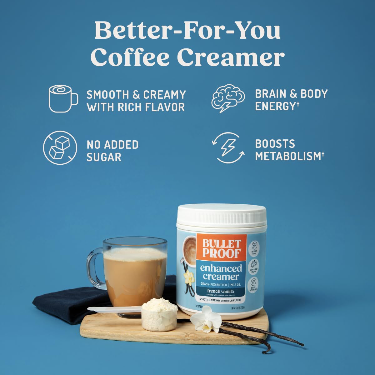 Bulletproof creamer poured into coffee showing creamy pour for richer texture