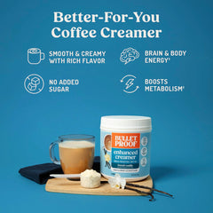 Bulletproof creamer poured into coffee showing creamy pour for richer texture