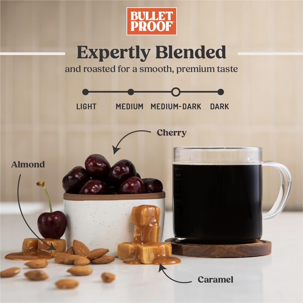 Bulletproof close-up of whole Arabica beans showing texture and roast clarity benefits