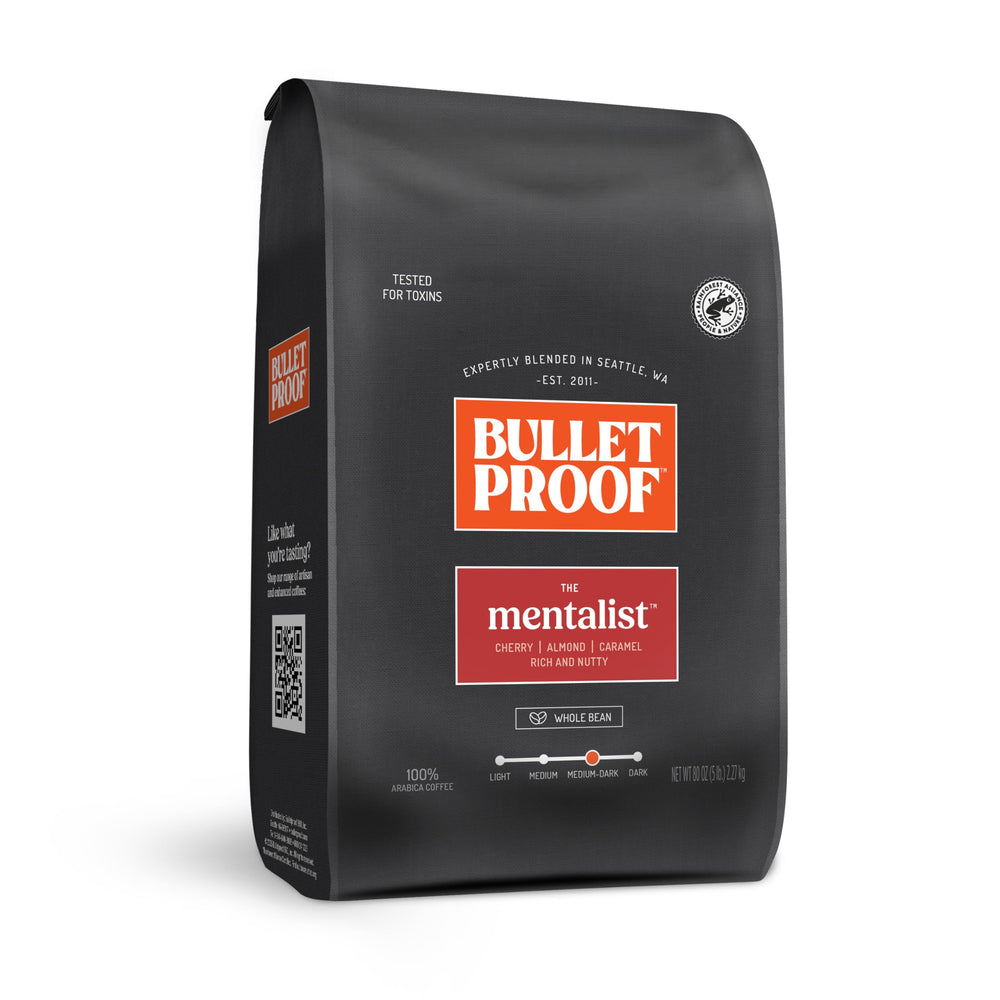 Bulletproof front packaging of The Mentalist showing bulk 5 lb bag and brand benefit