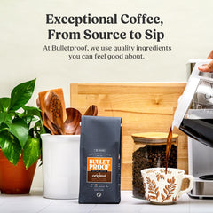 Bulletproof three-pack stacked display demonstrating bulk value and convenience for frequent brewers