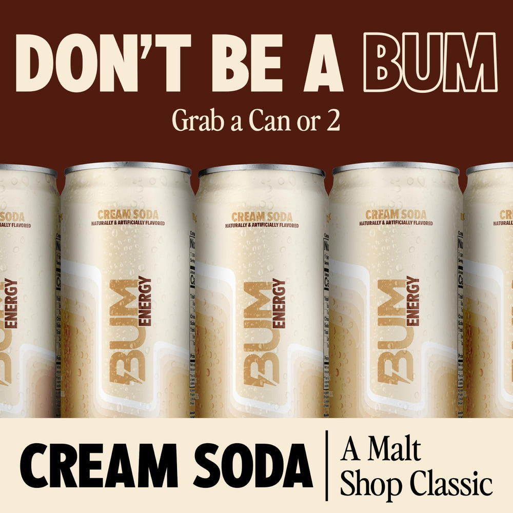 BUM close-up of cream soda label, shows Cognizin callout and benefits