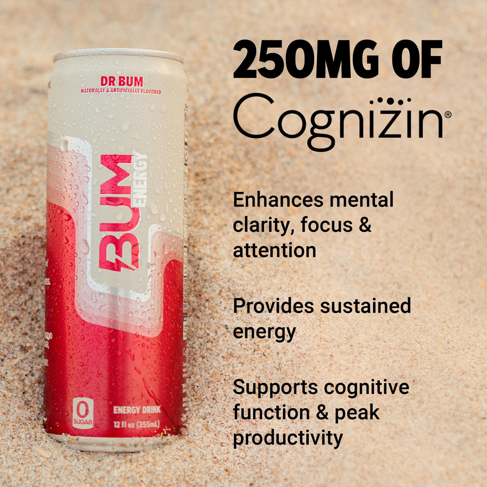Bum Energy open can top view emphasizing easy-drink fizz and refreshing appeal