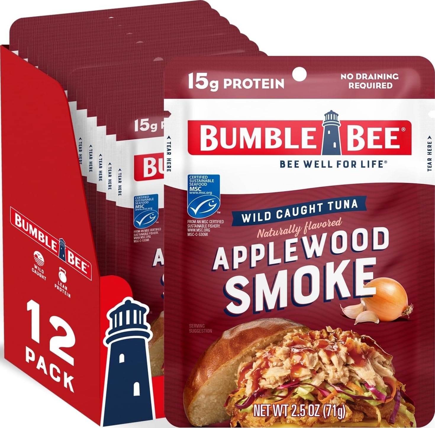 Bumble Bee front pouch showing applewood smoke seasoning and branding for quick identification