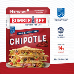 Bumble Bee opened pouch showing tuna contents for quick-eating convenience