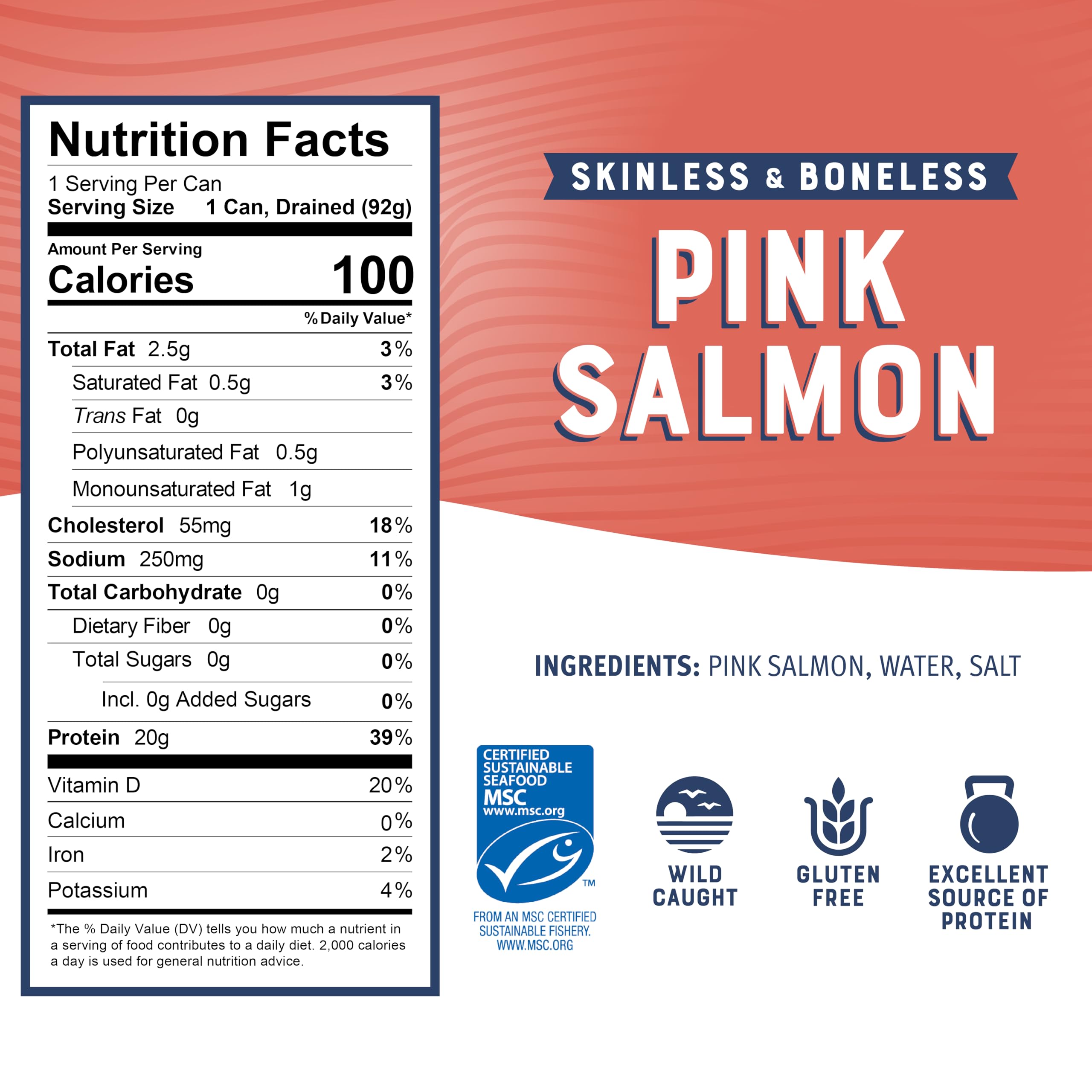 Close-up texture of Bumble Bee salmon chunks demonstrating firm, flaky quality
