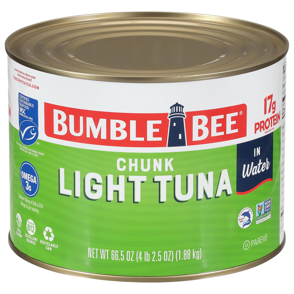Bumble Bee front packaging showing 66.5 oz bulk can and brand, highlighting value