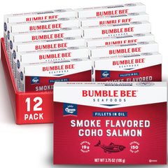 Bumble Bee front packaging showing smoked Coho salmon fillets and benefits