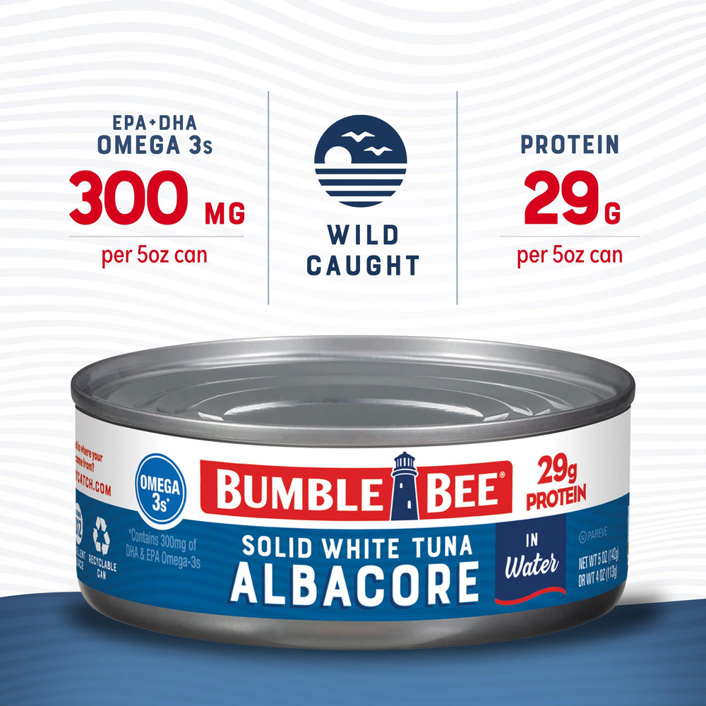 Bumble Bee open can close-up large flakes showing firm texture and versatility