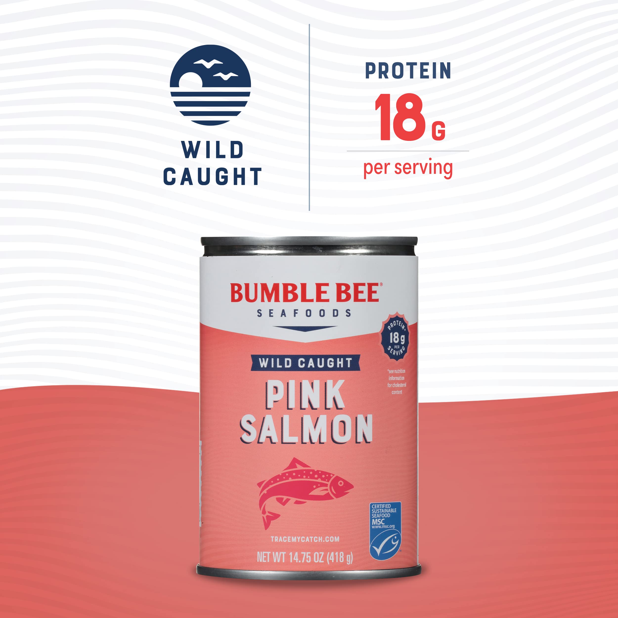 Bumble Bee open can revealing flaky pink salmon texture for quick meal prep benefit