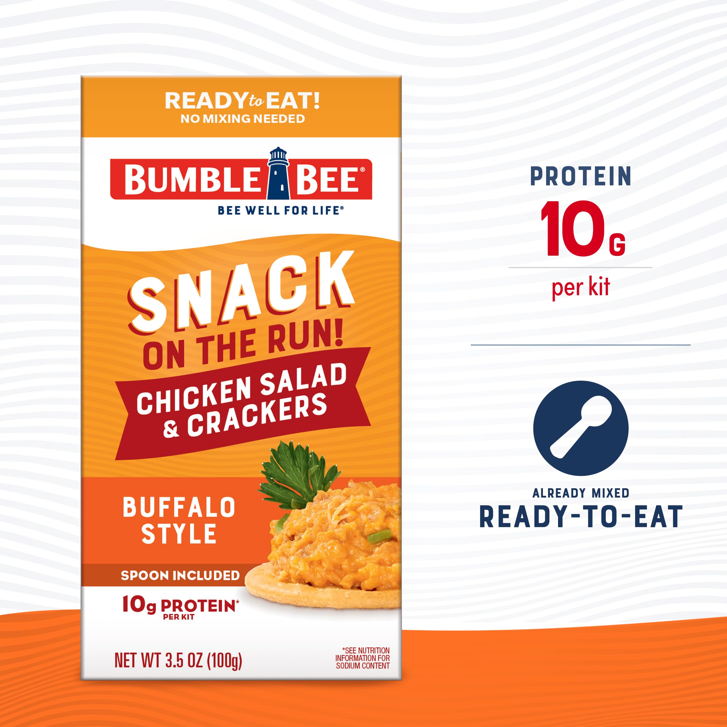 Bumble Bee open kit with can, crackers and spoon, ready to eat
