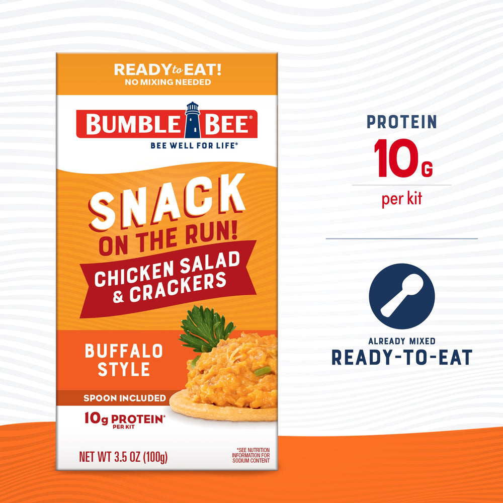 Bumble Bee open kit with can, crackers and spoon, ready to eat