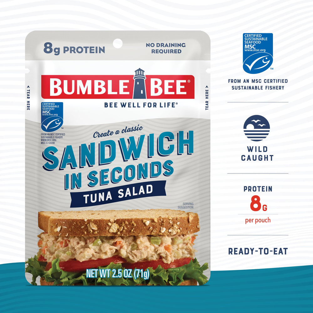 Bumble Bee open pouch with tuna salad ready to eat for quick meals