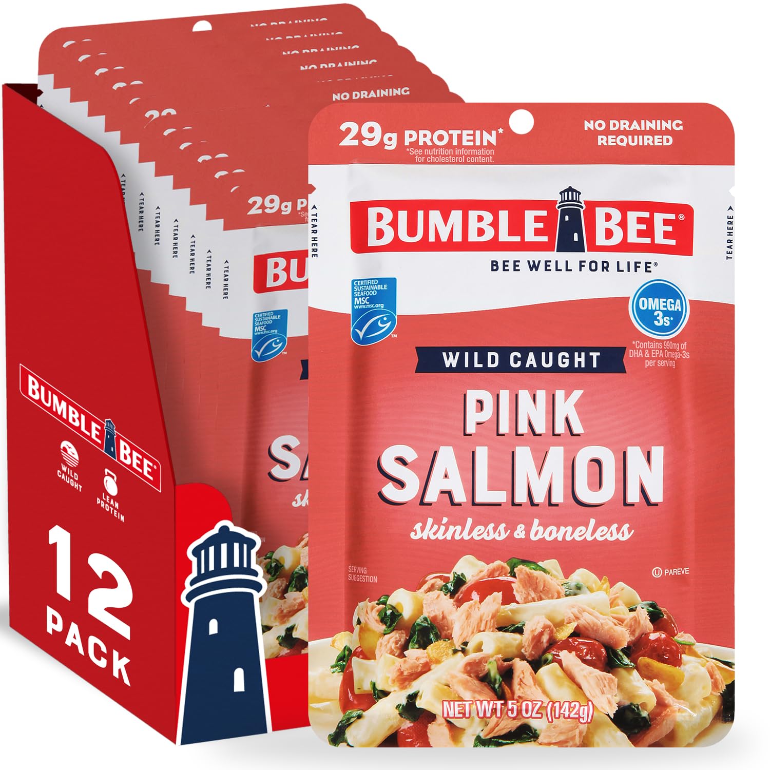 Bumble Bee pouch front packaging showing product benefits and serving size