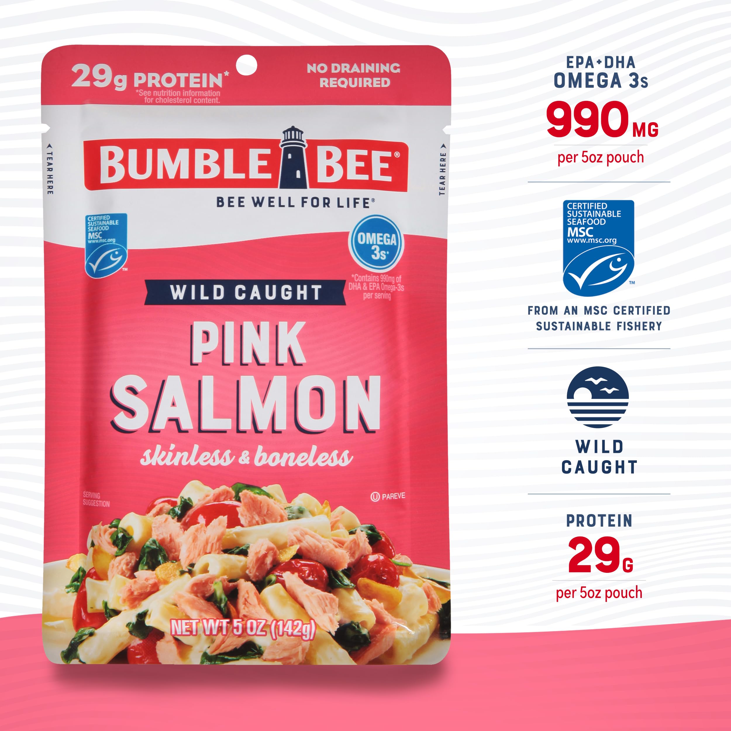 Bumble Bee close-up of pink salmon chunks showing firm texture and freshness